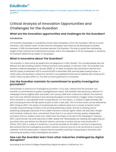 Innovation Opportunities & Challenges for the Guardian