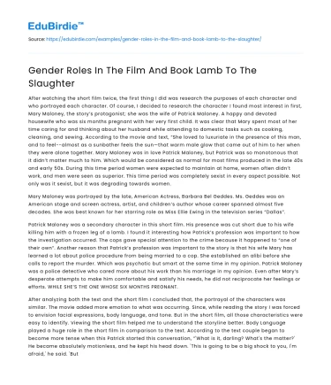 Gender Roles In The Film And Book Lamb To The Slaughter