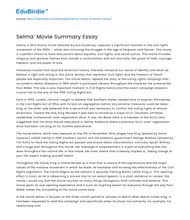 Selma’ Movie Summary Essay