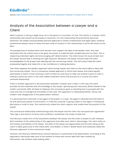 Analysis of the Association between a Lawyer and a Client