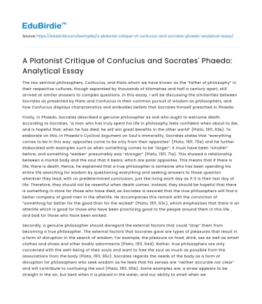 A Platonist Critique of Confucius and Socrates’ Phaedo