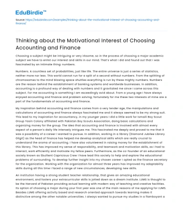 Motivational Interest in Accounting and Finance
