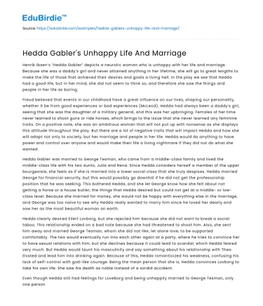 Hedda Gabler’s Unhappy Life And Marriage