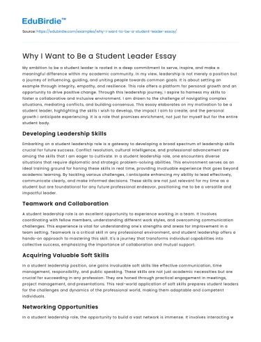 Why I Want to Be a Student Leader Essay