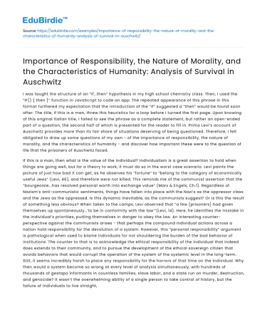 Analysis of Responsibility, Morality, and Humanity in Auschwitz