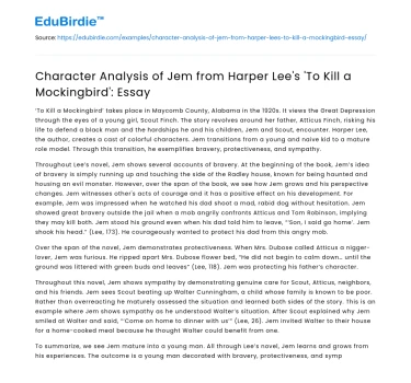 Character Analysis of Jem from Harper Lee’s ‘To Kill a Mockingbird’