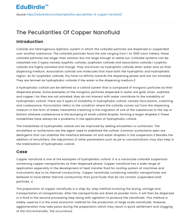 The Peculiarities Of Copper Nanofluid