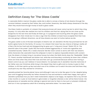 Definition Essay for ‘The Glass Castle’
