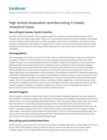 High School Graduation and Recruiting in Easley: Analytical Essay