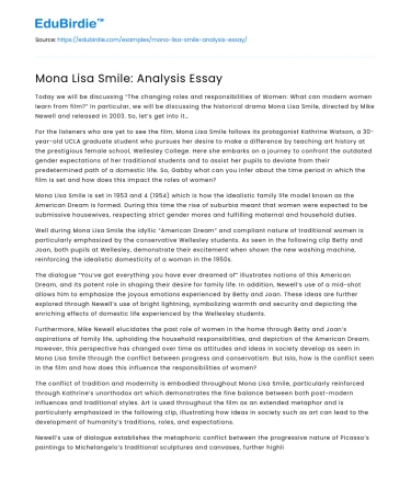 Mona Lisa Smile: Analysis Essay