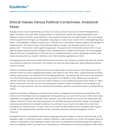 Ethical Values Versus Political Correctness: Analytical Essay