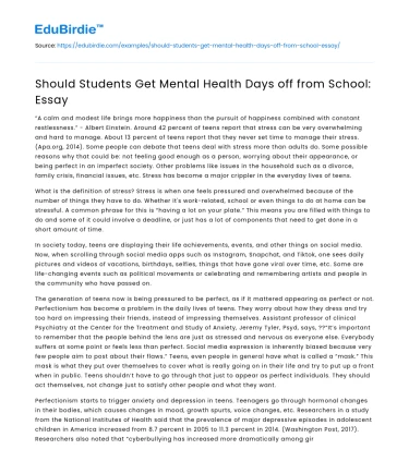 Should Students Get Mental Health Days off from School: Essay