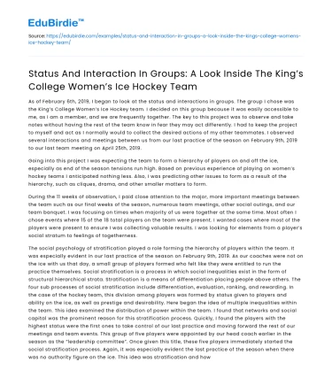 Group Dynamics: King’s College Women’s Ice Hockey Team