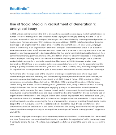 Use of Social Media in Recruitment of Generation Y: Analytical Essay
