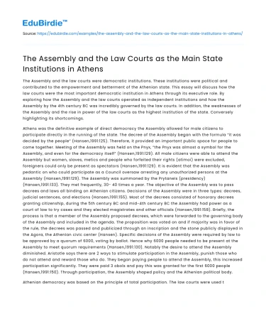 The Assembly and the Law Courts as the Main State Institutions in Athens