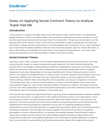 Analyzing ‘Super Size Me’ through Social Contract Theory