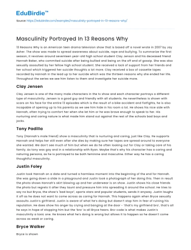 Masculinity Portrayed In 13 Reasons Why