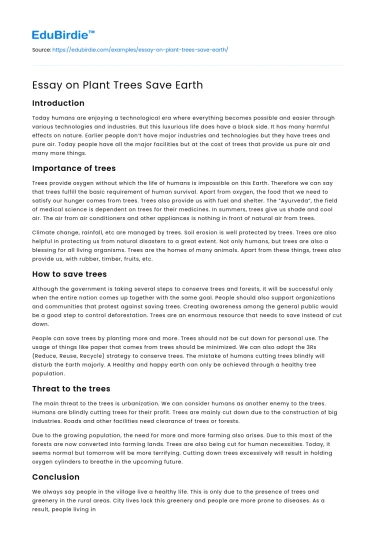 Essay on Plant Trees Save Earth