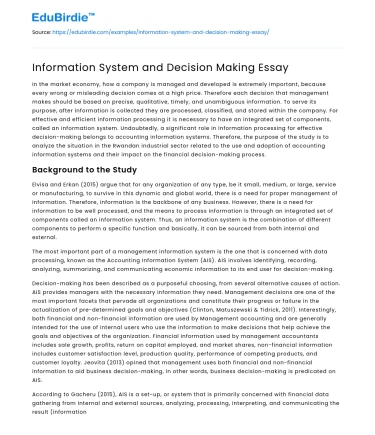 Information System and Decision Making Essay