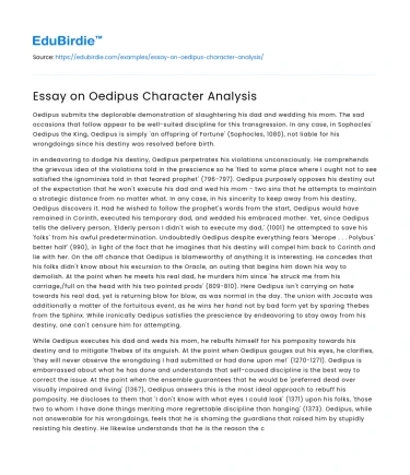 Essay on Oedipus Character Analysis