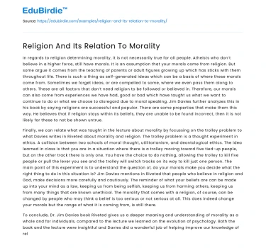Religion And Its Relation To Morality