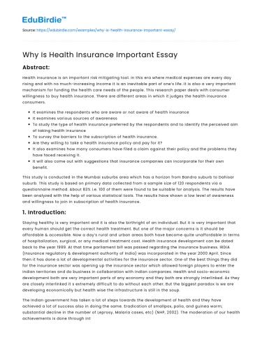 Why Is Health Insurance Important Essay