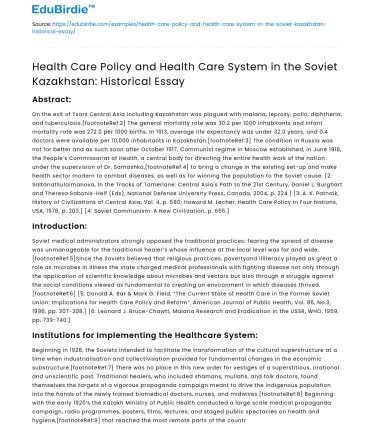 Health Care Policy in Soviet Kazakhstan: Historical Essay