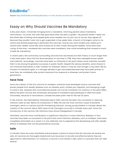 Essay on Why Should Vaccines Be Mandatory