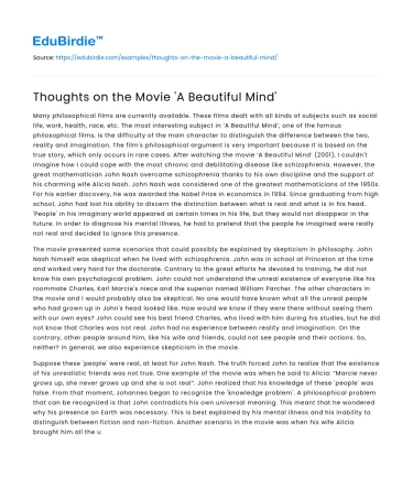 Thoughts on the Movie ‘A Beautiful Mind’