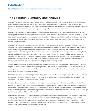 The Seafarer’: Summary and Analysis