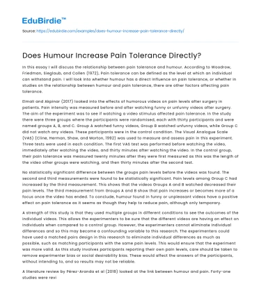 Does Humour Increase Pain Tolerance Directly?