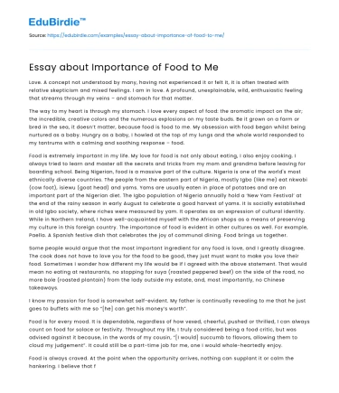 Essay about Importance of Food to Me