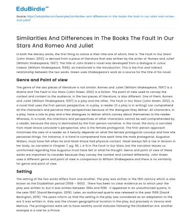 Fault In Our Stars vs Romeo And Juliet: Comparing Similarities