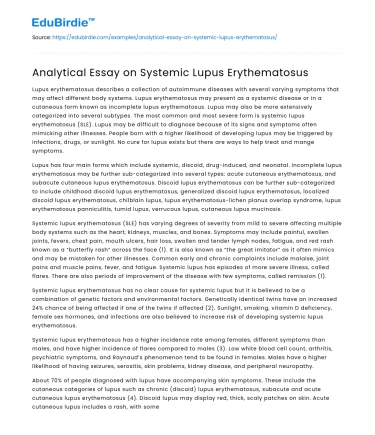 Analytical Essay on Systemic Lupus Erythematosus