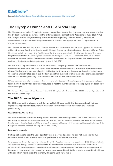 The Olympic Games And FIFA World Cup