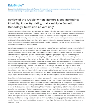 Review of Markers Meet Marketing in Genetic Genealogy Ads