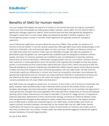 Benefits of GMO for Human Health