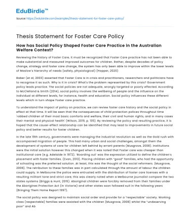 Thesis Statement for Foster Care Policy