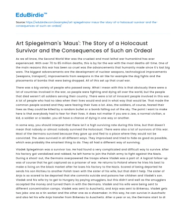 Art Spiegelman’s ‘Maus’: Holocaust Survivor’s Consequences