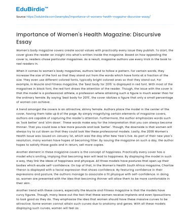 Importance of Women’s Health Magazine: Discursive Essay