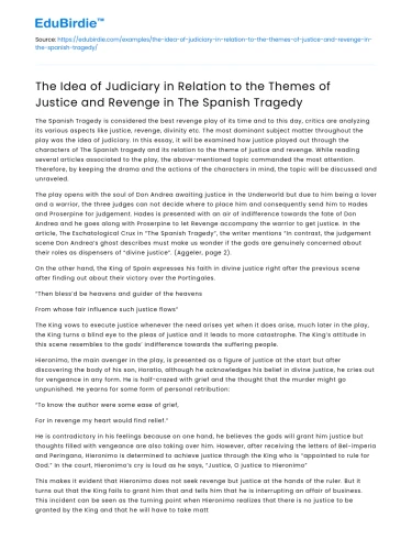 Judiciary, Justice, Revenge in The Spanish Tragedy