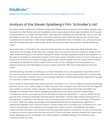 Analysis of the Steven Spielberg’s Film ‘Schindler’s List’