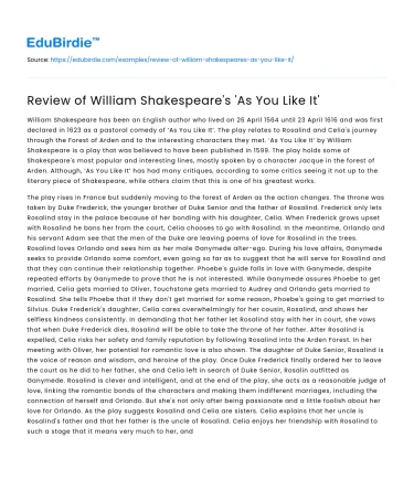 The Dynamics of Identity in Shakespeare’s ‘As You Like It’