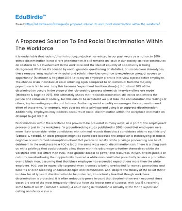 A Proposed Solution To End Racial Discrimination Within The Workforce