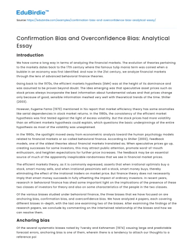 Confirmation Bias and Overconfidence Bias: Analytical Essay