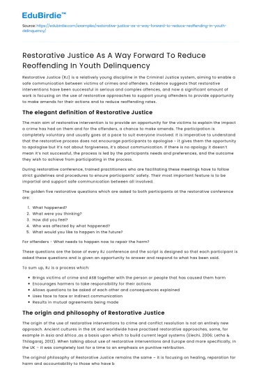 Reducing Youth Delinquency Through Restorative Justice