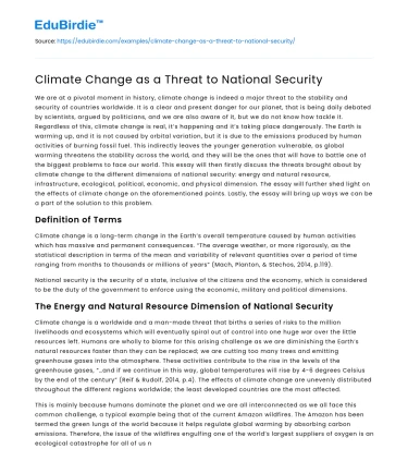 Climate Change as a Threat to National Security