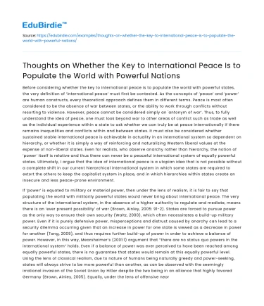 Key to International Peace: Populate World with Powerful Nations