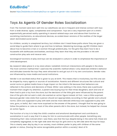 Toys As Agents Of Gender Roles Socialization