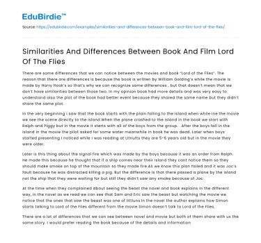 Similarities And Differences Between Book And Film Lord Of The Flies